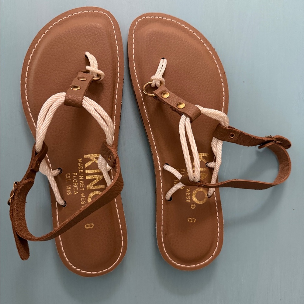 Brown Leather Sandals with Cream Accents